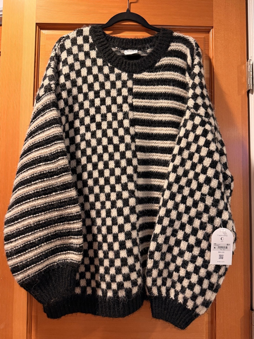 ARULA Checked Contrast Knit Sweater - Black & Ivory